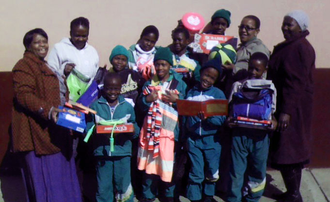 Children at Borite Primary School with supplies