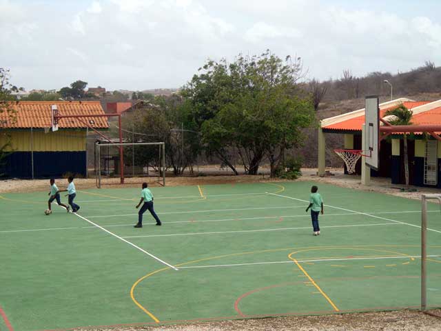 Schoolchildren playing soccer