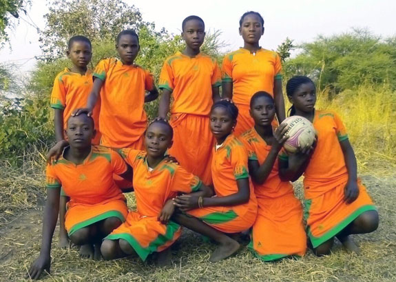 Young Tanzanian girls with soccer ball