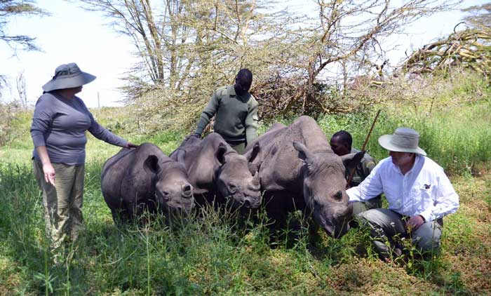 Danielle and husband with rhino