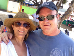 Sarah and friend on the beach at Necker Island